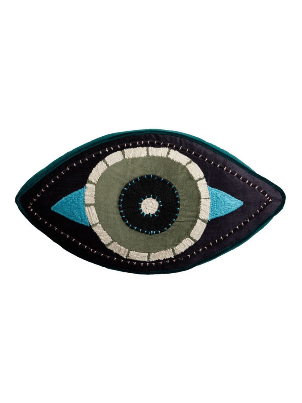 World Market Teal and Black Evil Eye Shaped Gusseted Throw Pillow